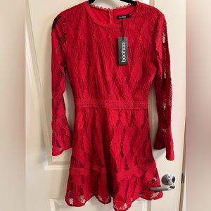 Red Boohoo lace dress